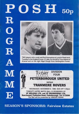 Peterborough United v Tranmere Rovers Match Programme 1986-11-05